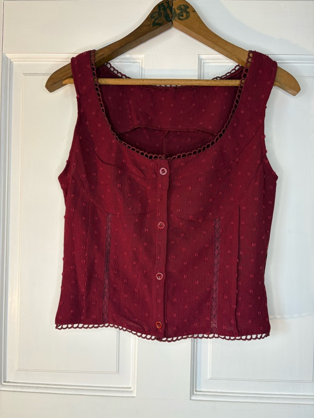 Burgundy Eyelet Button-Front Camisole Crop